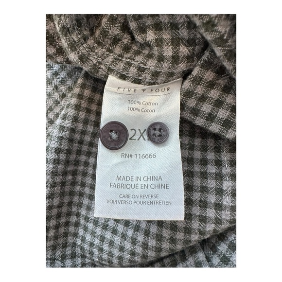 Five Four Shirt Long Sleeves Button Down Pocket Gingham Gray Mens Size 2XL - Picture 10 of 14